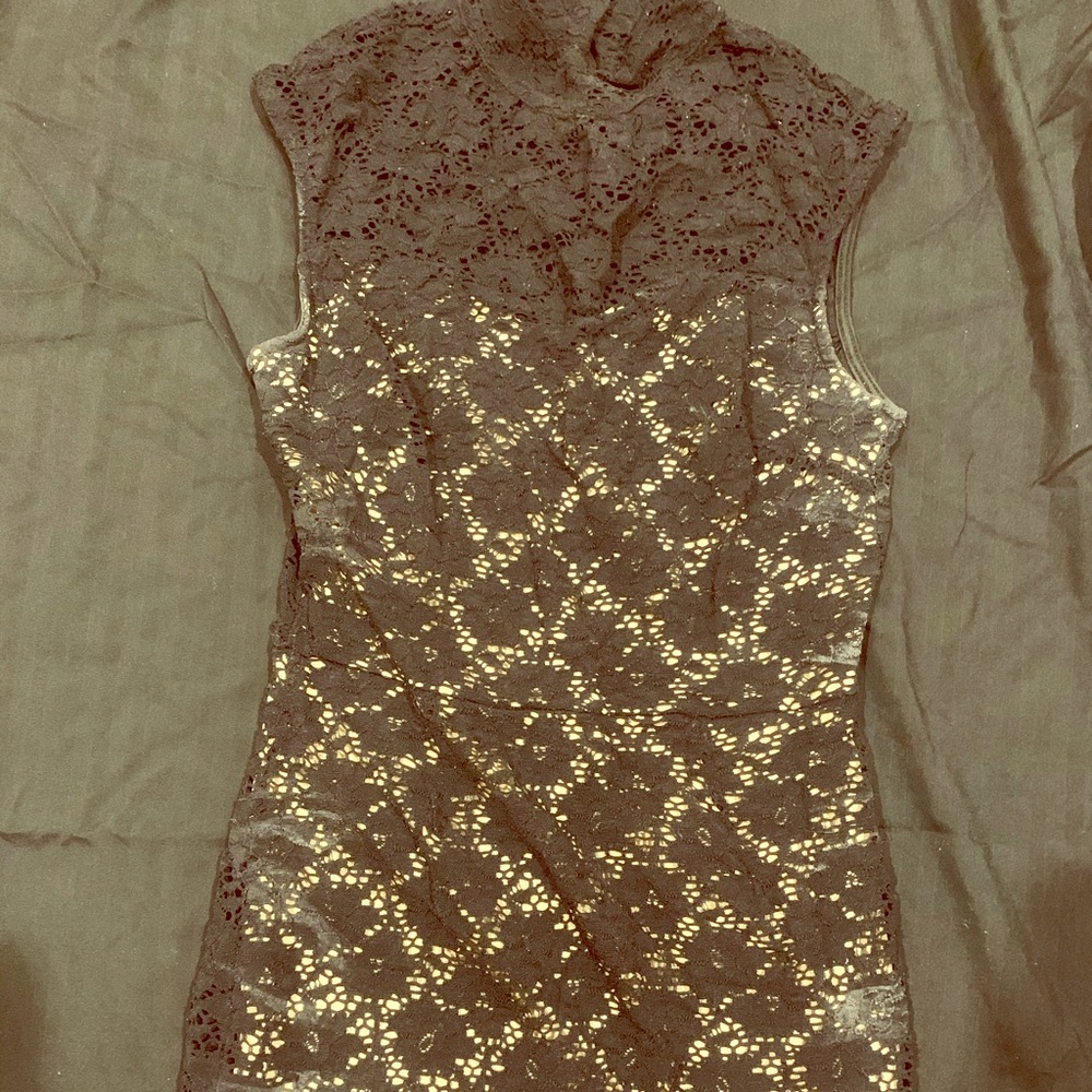 Black and beige lace body con dress